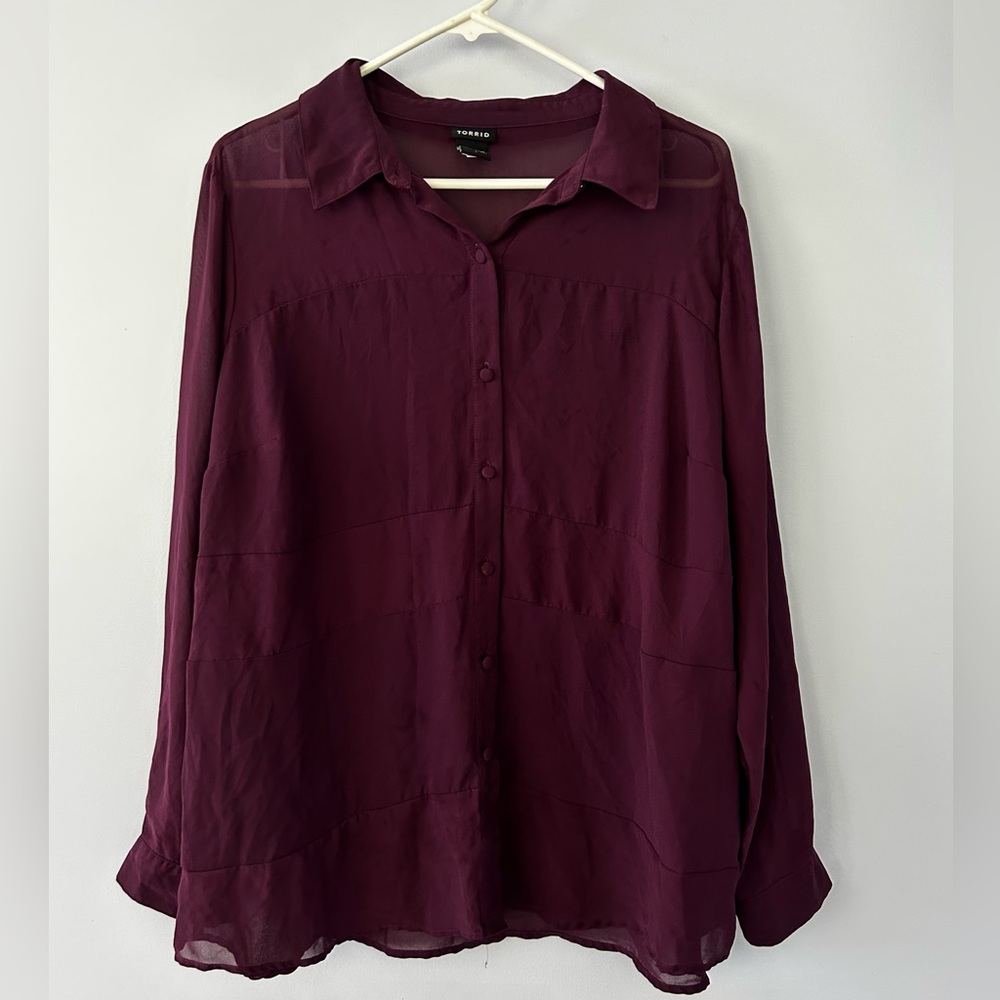 Sheer Maroon Torrid Button Up